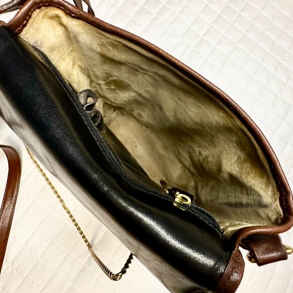 Brahmin Vintage Tuscan Black & Brown Leather Crossbody Two Tone Medallion Charm - Picture 11 of 16